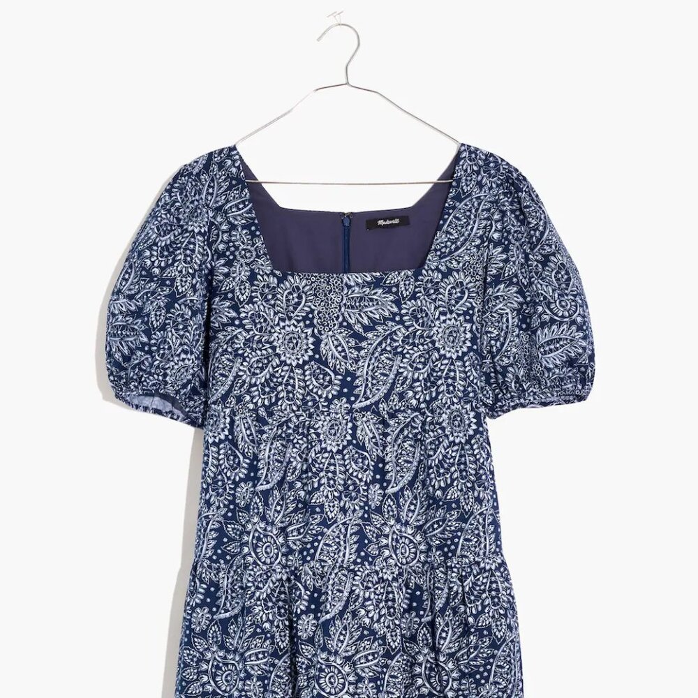 NWOT Madewell Poplin Puff-Sleeve Tiered Babydoll Dress in Paisley Garden
